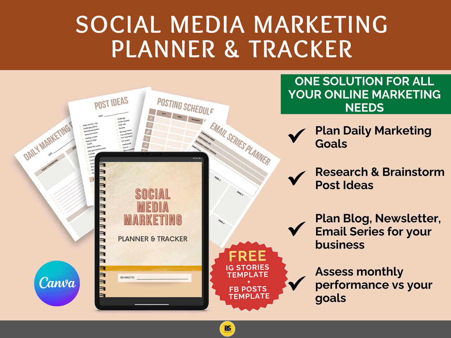 Social Media Marketing Printable Planner and Tracker for Small Business Owners